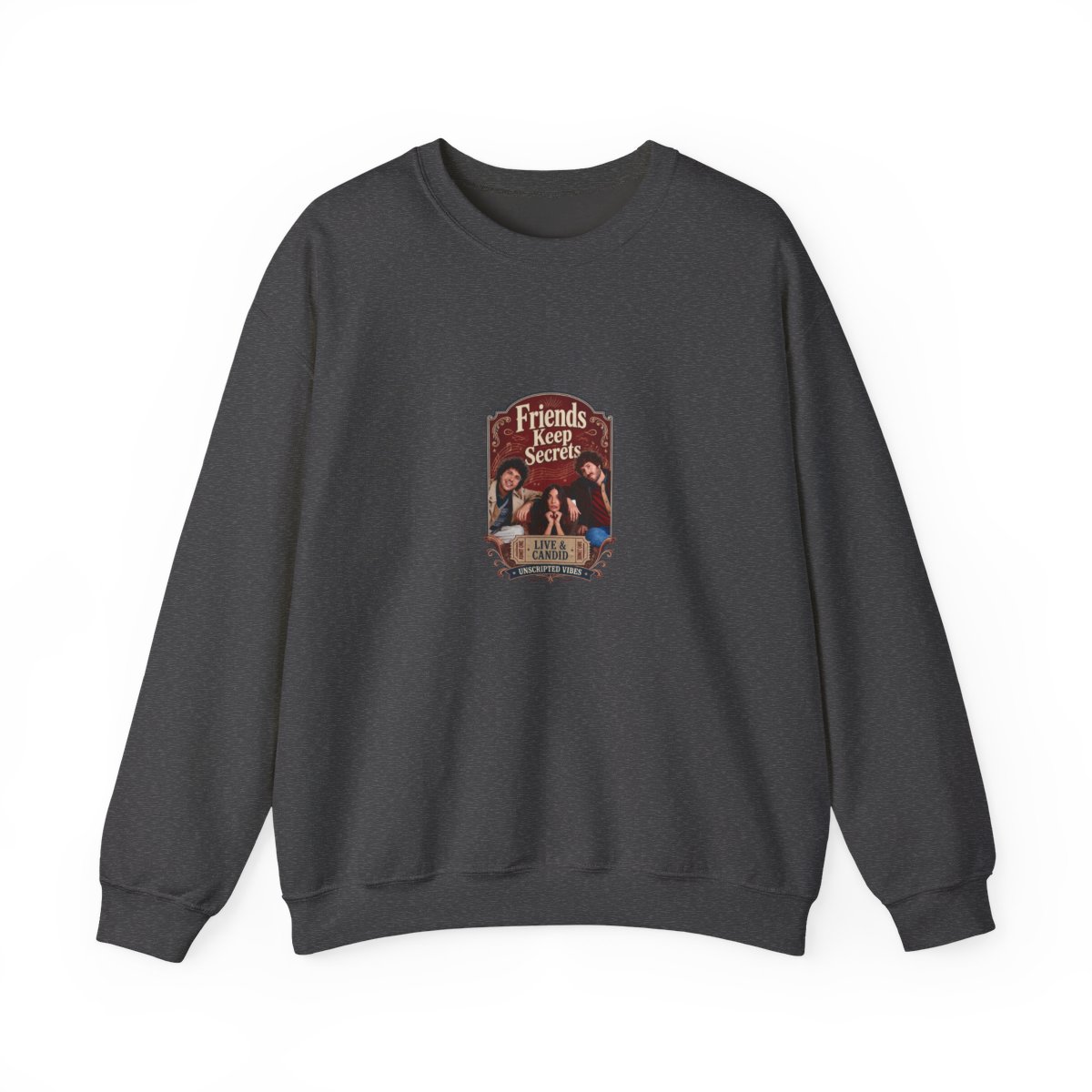 Friends Keep Secrets "Live & Candid." Crewneck - alternate angle 3, merchandise